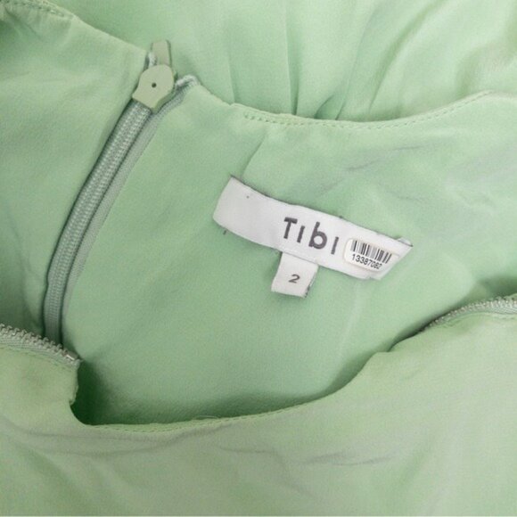 Tibi Eco Silk Cape Mini Dress 2 Mint Green Zip Sleeveless Tie Hem - Picture 5 of 16
